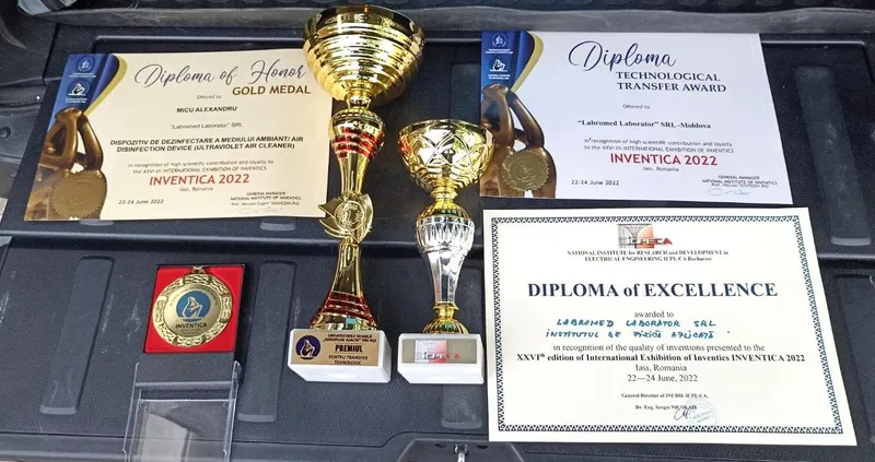 Distincțiile LABROMED LABORATOR de la expoziția INVENTICA 2022: medalia de aur, cupe și diplome